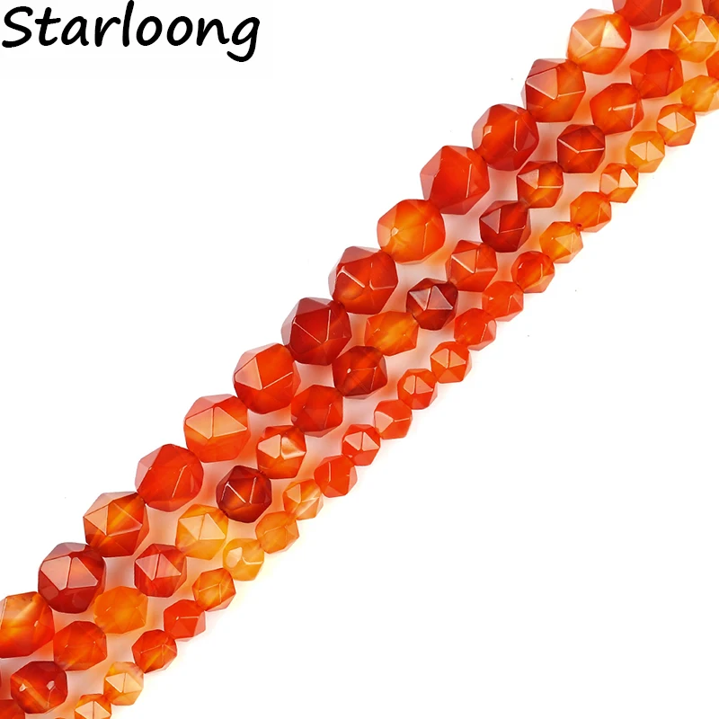 RUI LONG 6/8/10mm AAA Grade Faceted Red Agate  Natural Stone Beads DIY Loose Strand Bead Jewelry Making For Bracelet