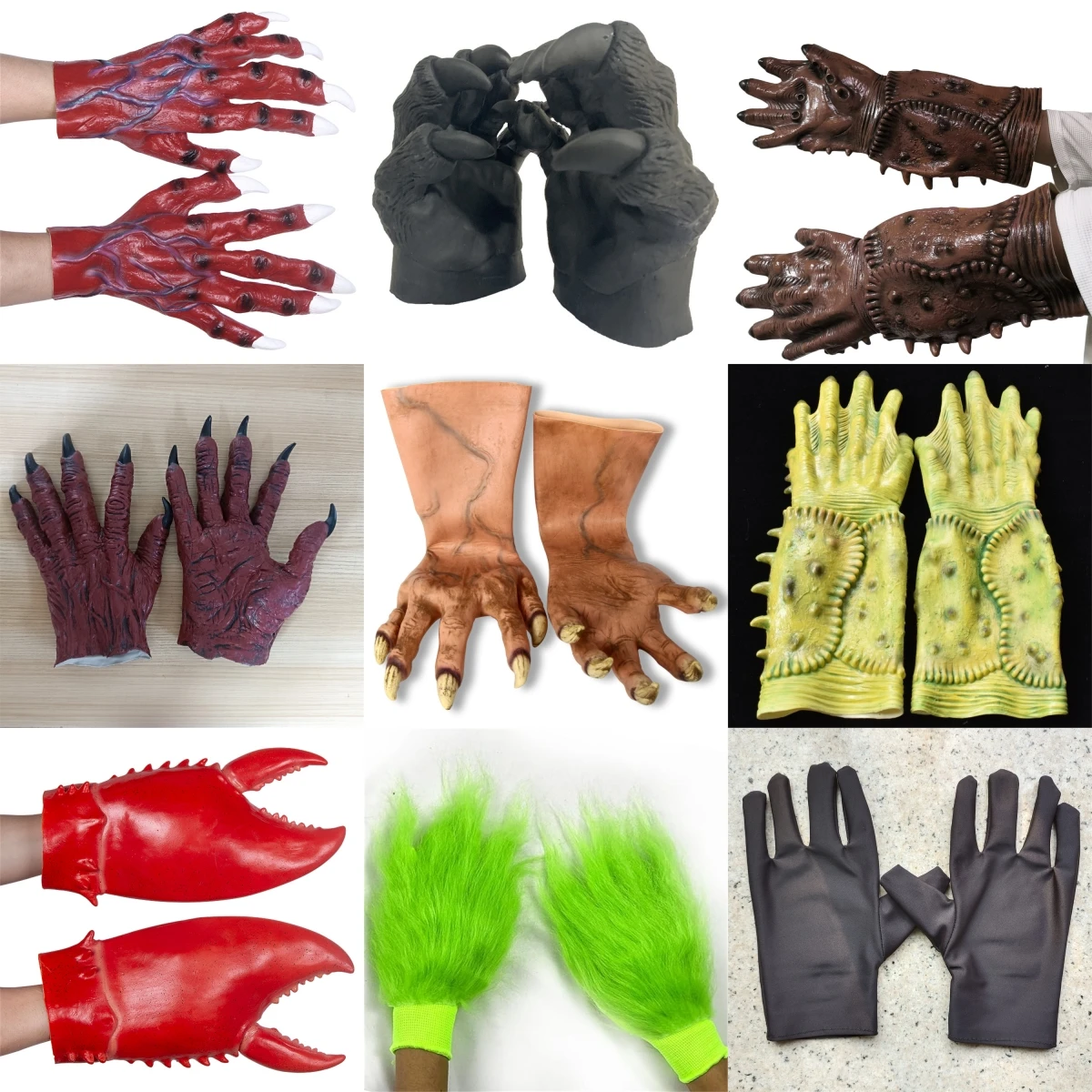 Various Scary Monster Glove Halloween Animal Cosplay Costume Prop Horror Fish Monster Zombie Claws Bear Lobster Cosplay Paw Prop