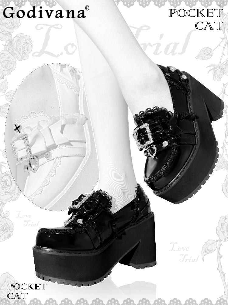 

Original Mine Mass Production Black Platform Shoes Spring and Autumn Japanese Sweet Elegant Girl Lolita Style Mary Jane Shoes