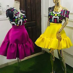 Mini Summer Skirt A Line Large Hem Women Part Skirt Fuchsia Yellow Girls Birthday CausalSkirt