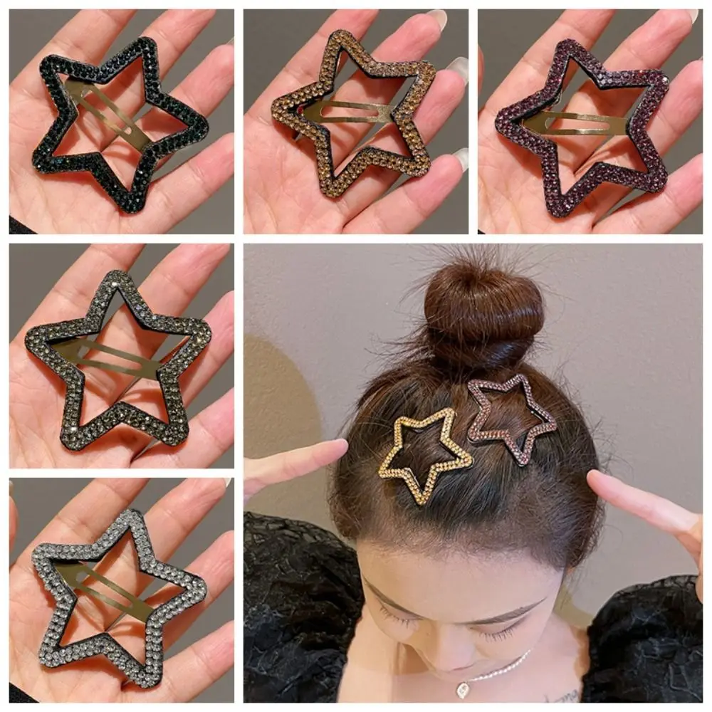 

Bling Geometric Rhinestone Star BB Clip\ Metal Pentagram Star Side Clip Hair Accessories Barrettes Hollow Hair Clip Photograph