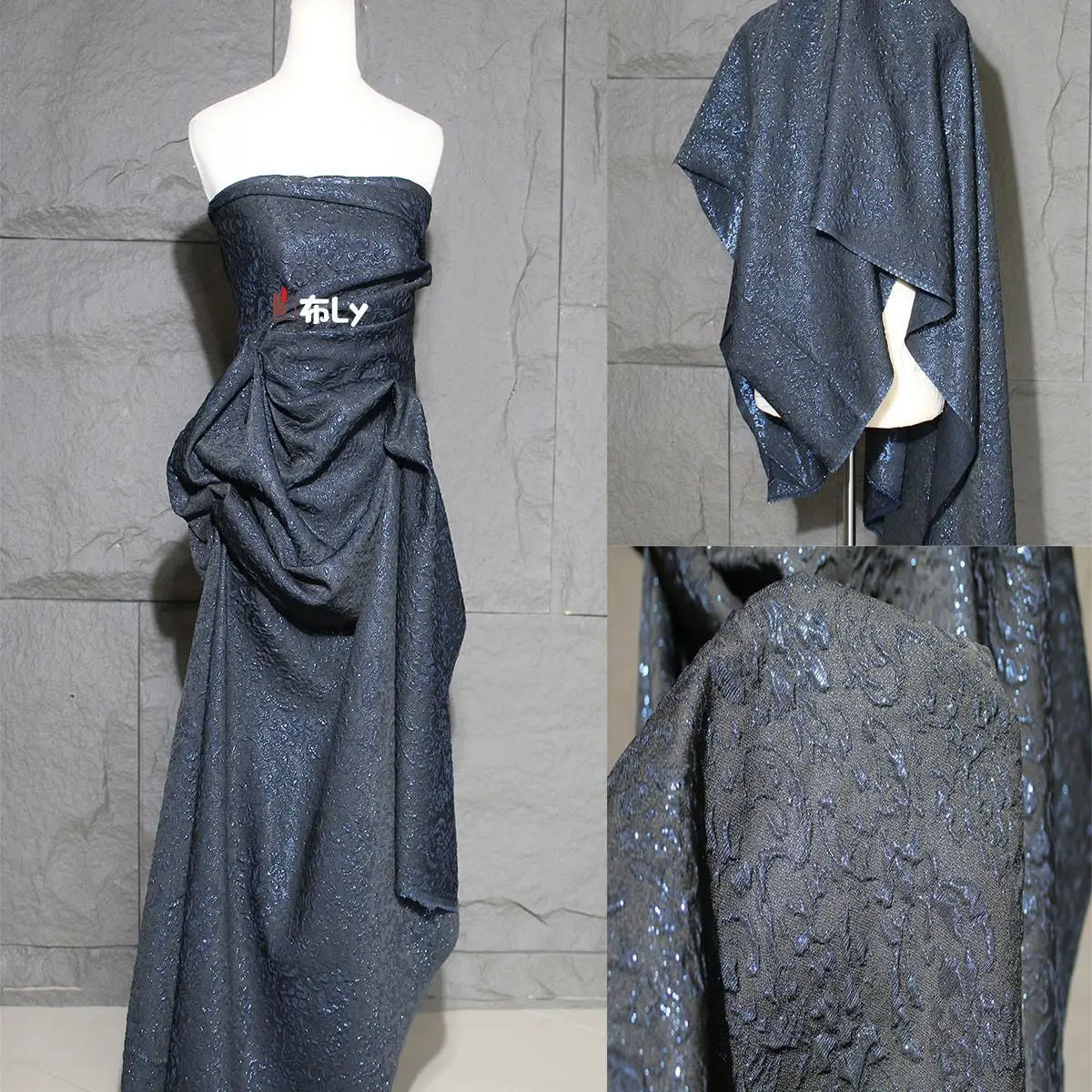 dark-blue-pattern-embossed-pleated-3d-jacquard-fabric-for-evening-dress-dresses-high-end-designer-diy-apparel-material
