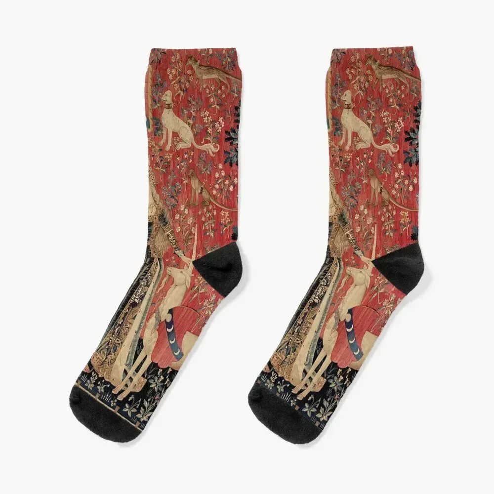 

Medieval Unicorn Floral Tapestry Socks anti-slip tennis valentine gift ideas with print Socks For Man Women's