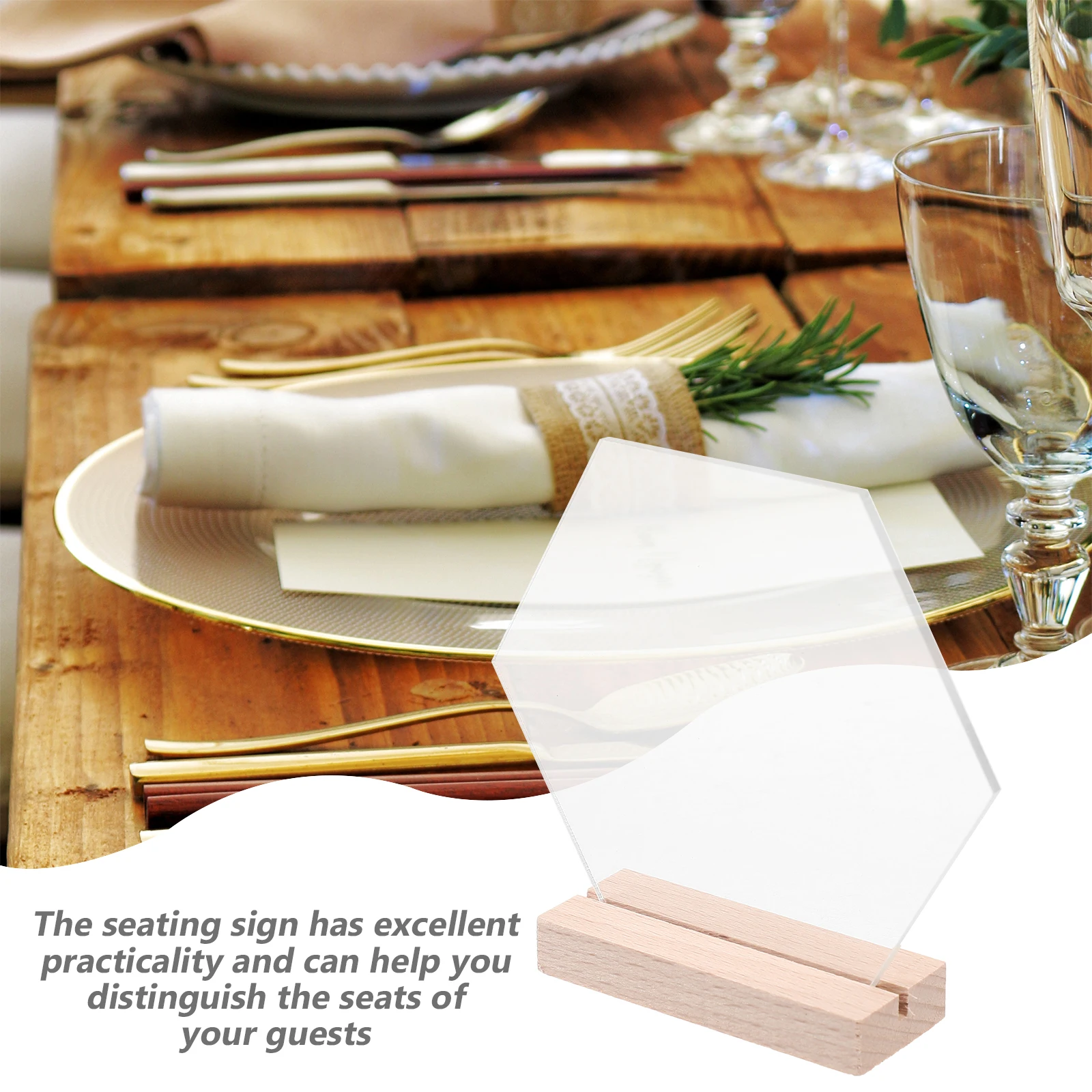 

4Pcs Acrylic Place Card Holders Transparent Writable Notice Board With Wooden Stand For Event Decorations