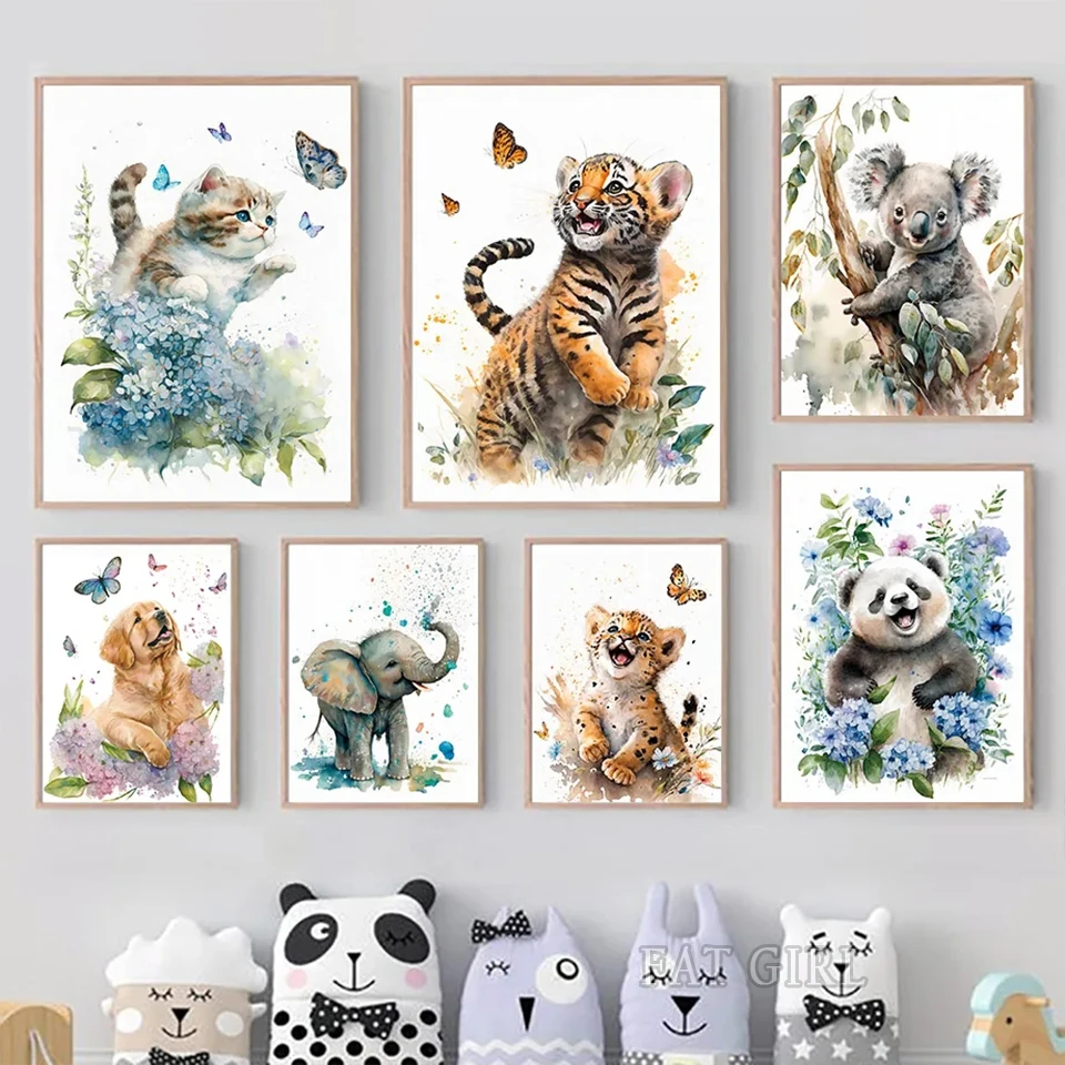 Full Drill Elephant Panda Tiger Koala Cat Cartoon Animal Watercolor Diamond Painting Embroidery Mosaic Pictures Baby Room Decor