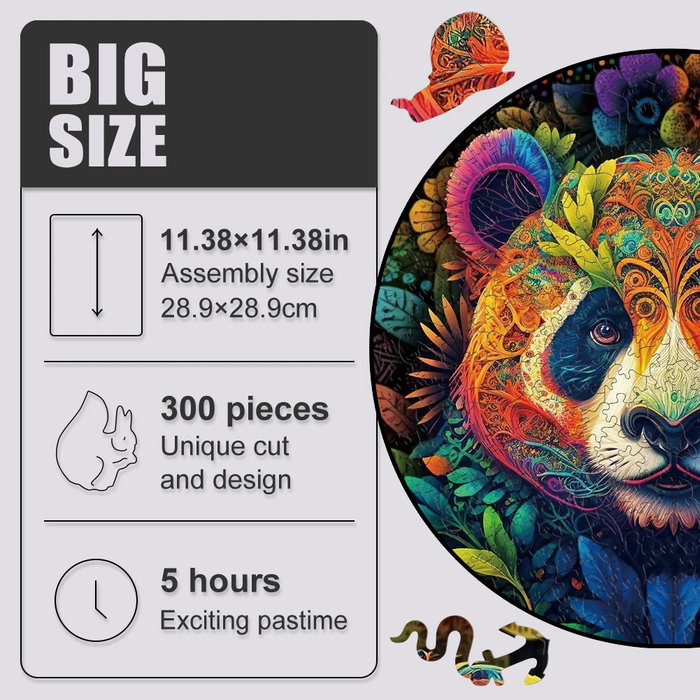 Wooden Puzzle Mandala Panda Funny Toy Animal Wood Puzzles Smart Games Round Shaped Jigsaw Puzzle Best Gift For Adults And Kids