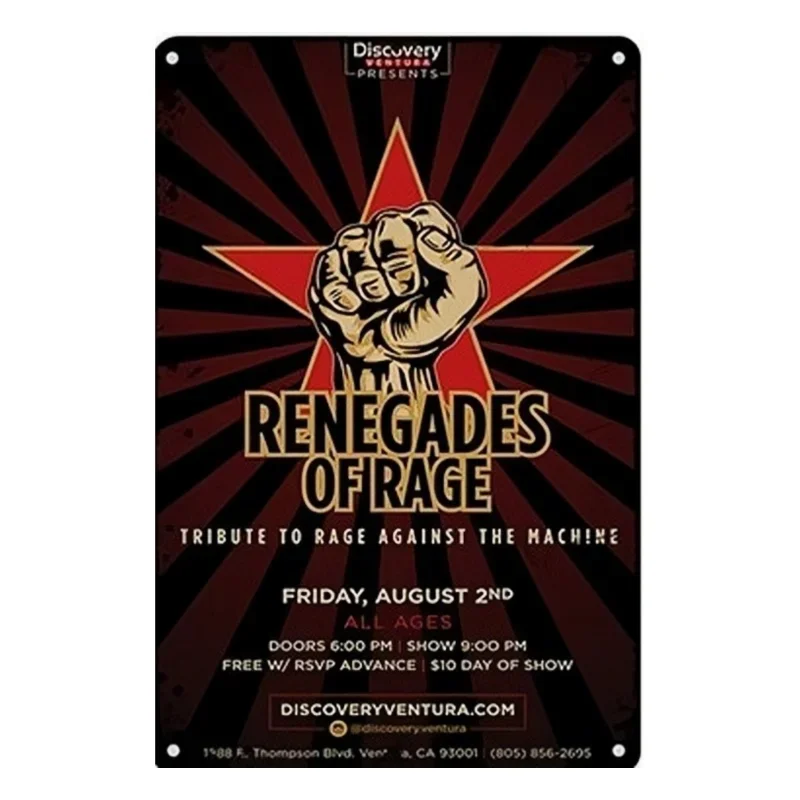 ملصق معدني مزخرف لديكور الجدار ، الغضب ضد ، الآلة ، فرقة المغني ، المرآب ، المقهى ، علامة القصدير ، خمر