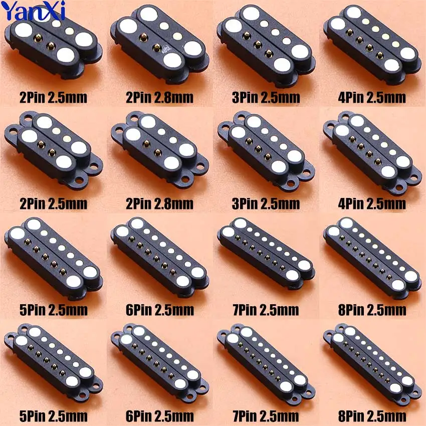 DC Magnetic Pogo Pin Connector 2 3 4 5 6 7 8 Pin Pogopin Male Female Spacing 2.5mm 2.54mm 2.80mm Spring Loaded DC Power Socket