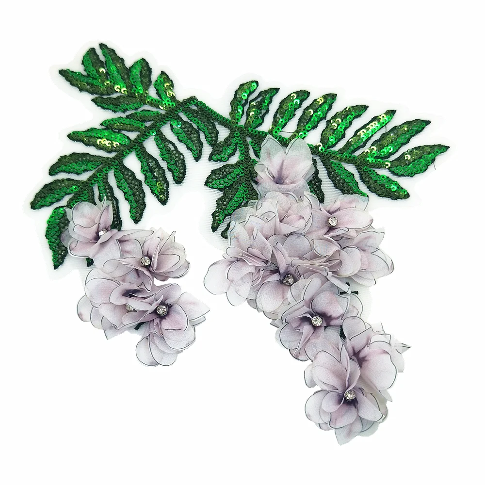 3D Hydrangea Flower Patch Flowers Applique Crystal Beaded Patches For Clothing Appliques Parches Sew On AC1531