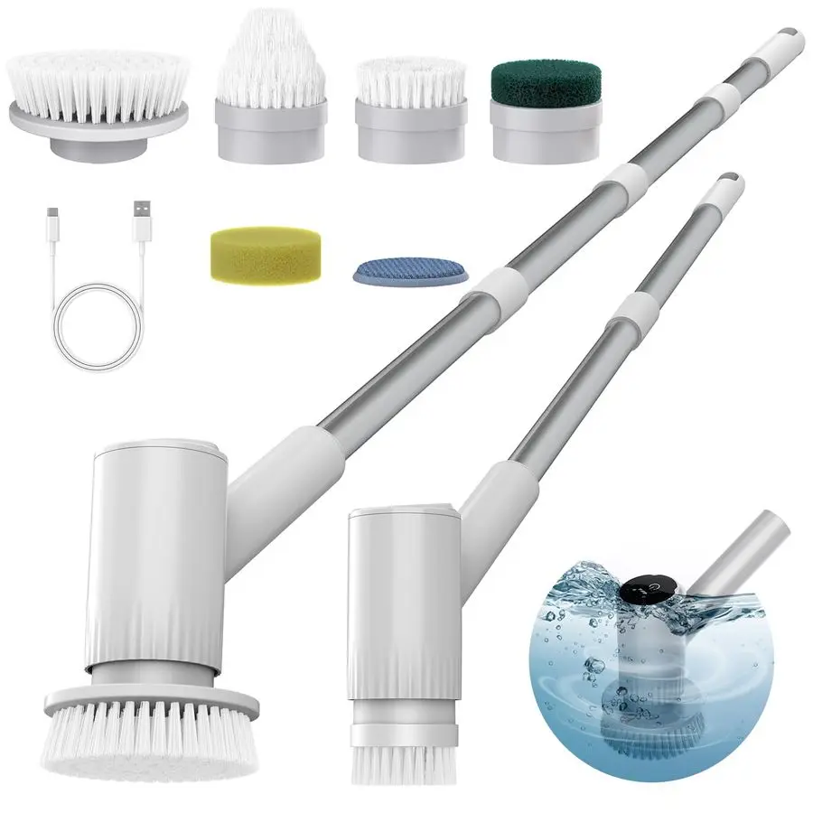 

Electric Spin Scrubber, Cordless Electric Scrubber for Cleaning, 300 Mins Runtime, 6 Brush Heads, 47 Adjustable Handle, IPX7 Wat