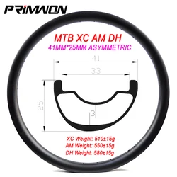 29ER MTB XC AM DH Bike Carbon Rim 41mm Width 25mm Depth Clincher Tubess Asymmetric Bicycle Wheel DownHill FreeRide UD 3K 12K
