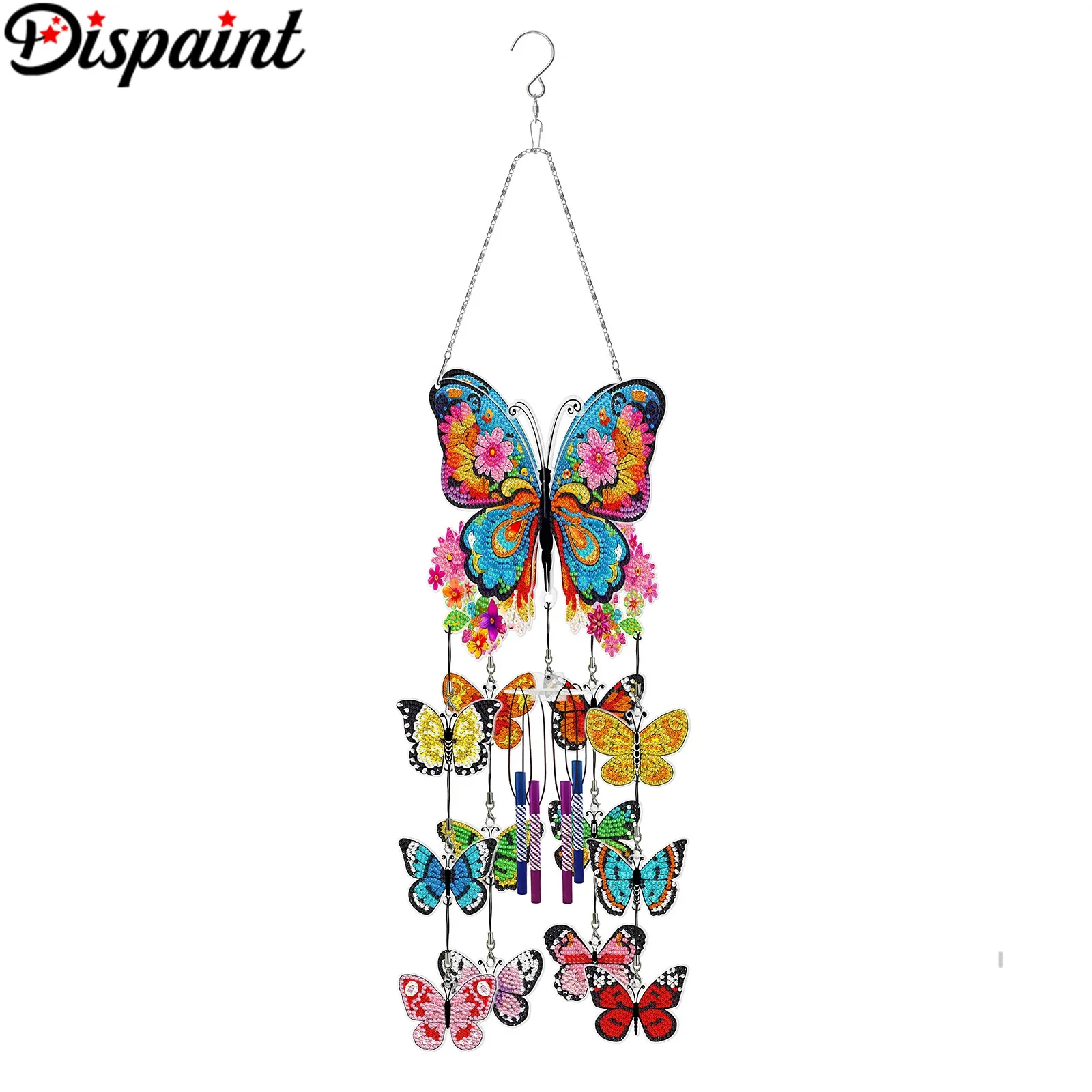 Dispaint 5D DIY Diamond Painting Double Side Wind Chime Butterfly Dot Pendant Embroidery Hanging Gift Window Pendant Home Decor