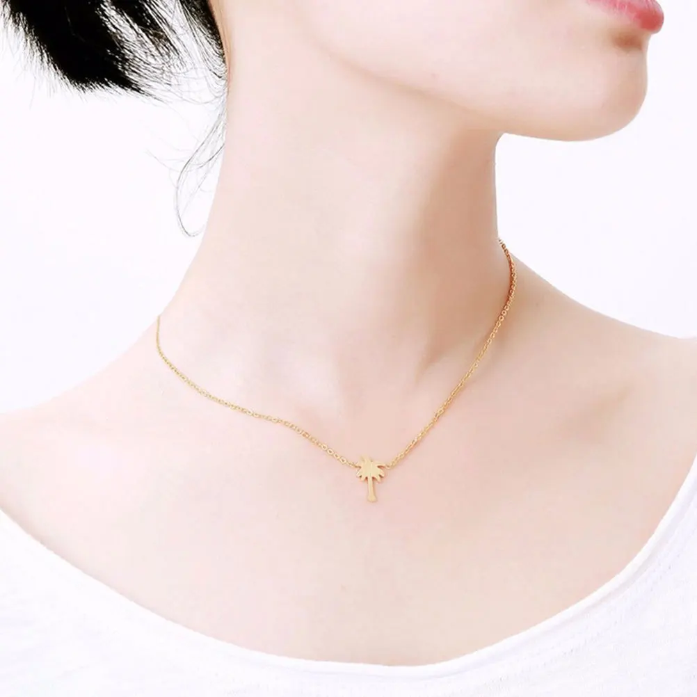 

2Pcs Coconut Tree Necklace Stainless Steel Summer Theme Pendant Jewelry Gift for Women Elegant Lightweight Daily Wear Party