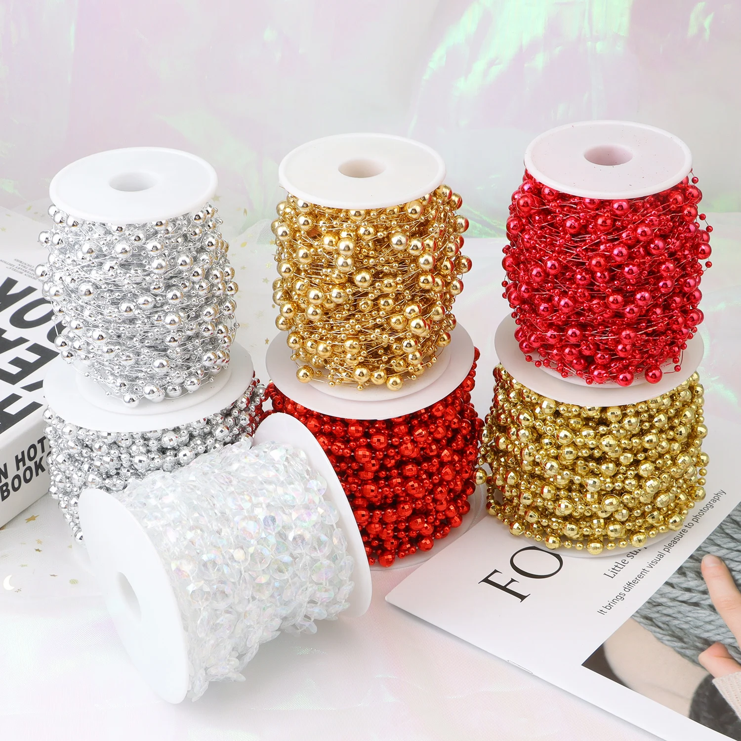 15/30Meter Angelschnur Kunst perlen Blumen perlen Kette für Girlande Hochzeits feier Weihnachts baum Dekor DIY Haarschmuck