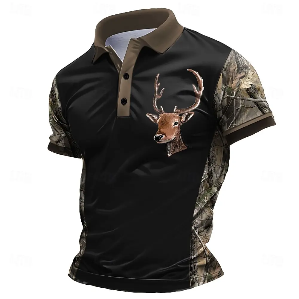3D Milu Deer Grafik Bedrucktes Y2k Kurzarm-Sweatshirt Modisches Polohemd Lockeres Herren-Oberteil Lässiger Pullover Vintage Herrenkleidung – Detail 10