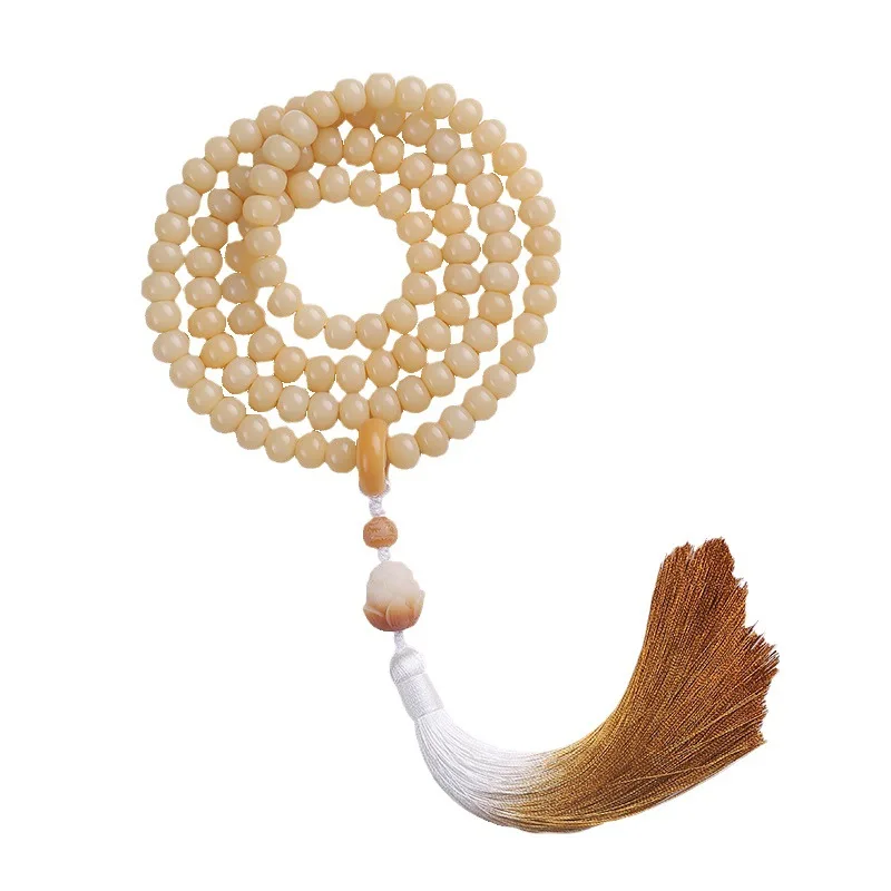 Natural White Bodhi Root Bracelet 108 Buddhist Beads Original Necklace Hanging Necklace to Stabilize Emotions Resist Fatigue