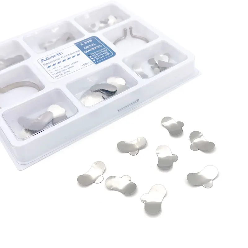 100 sztuk / pudełko Dental Sectional Contoured Matrix Bands Wedges No. 1.398 Metal Matrices Bands Dentist Tools