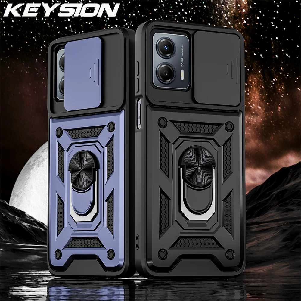 

KEYSION Shockproof Armor Case for Motorola MOTO G53 G73 5G G23 G13 Slide Camera Lens Protection Ring Phone Cover for MOTO E13 4G