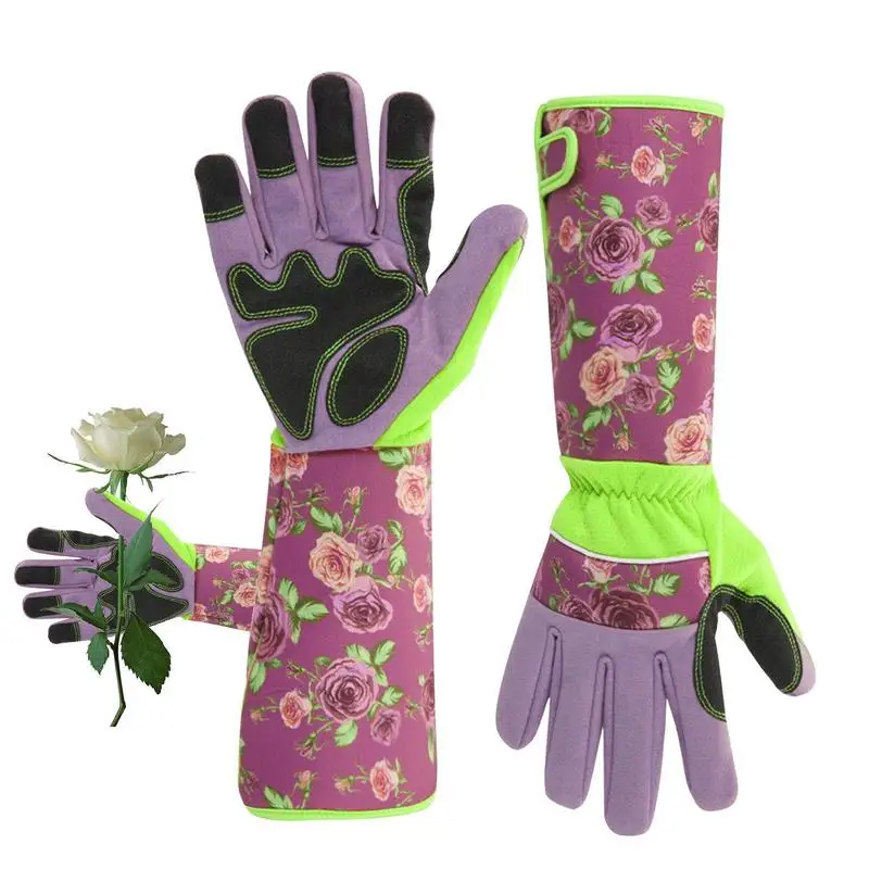 

Long Sleeve Gardening Gloves Faux Leather Pruning Gloves Elbow Length Gauntlet Gloves Flower Pattern Gloves For Gardening Gloves