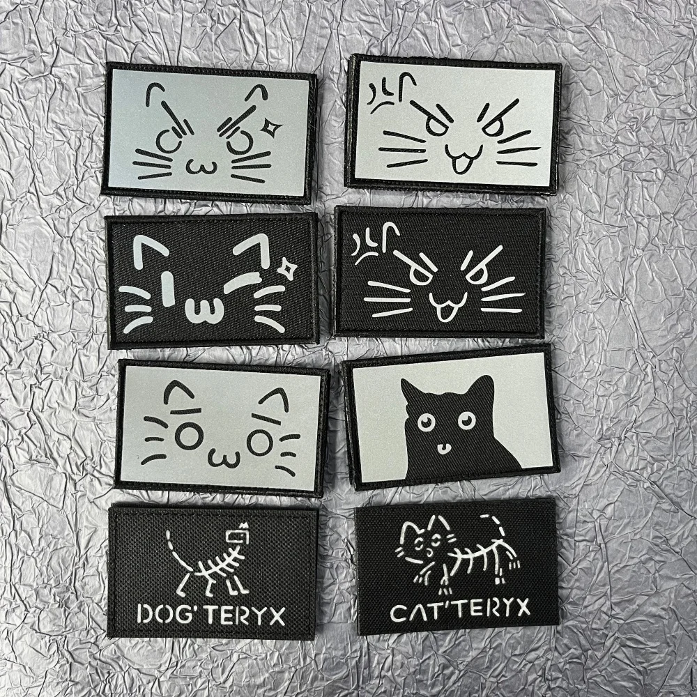 Reflective Cat Hook and Loop Patches for Clothing Tactical Equipment Fallout Badges DIY Backpack Patch Sticker Applique