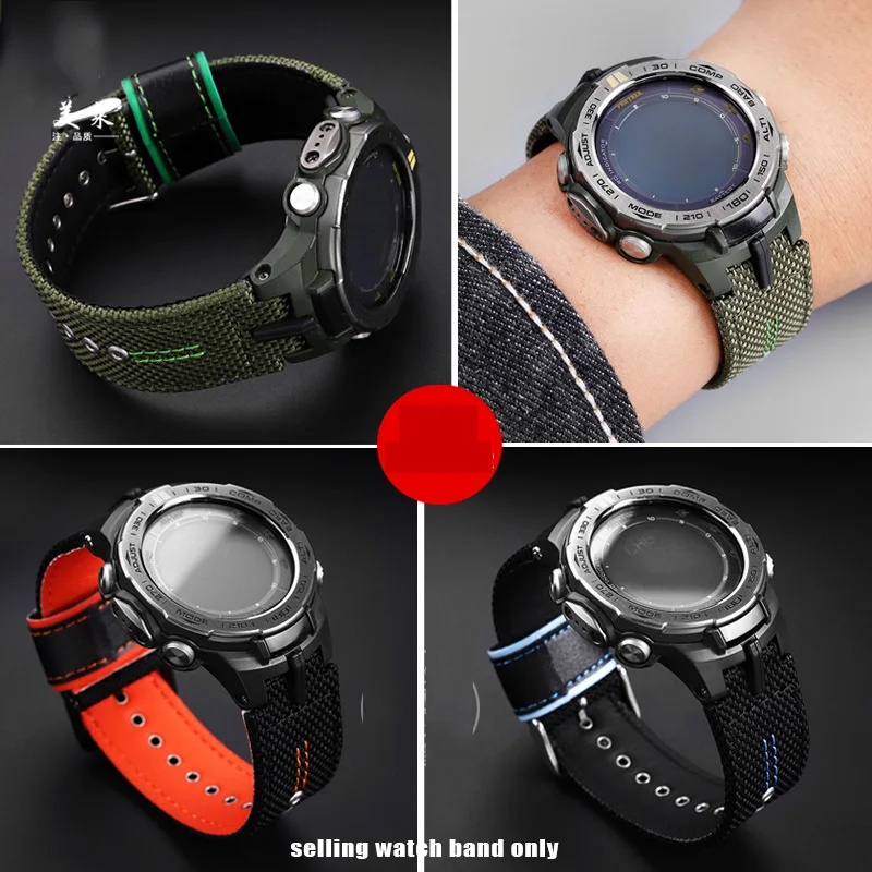 สายรัดข้อมือผ้าใบสำหรับ Casio PRW3000/3100/6000/6100Y สายรัดไนลอนสำหรับกีฬาปีนเขาพร้อมแขนพิเศษ