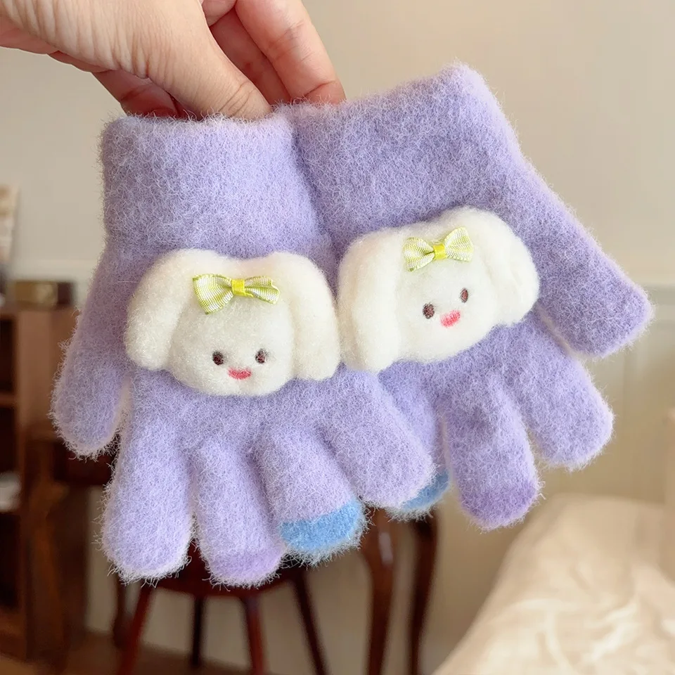 لطيف القمر الكرتون محبوك القفازات الأطفال 3-6 سنوات تنفس المضادة للانزلاق لينة الاكريليك الغزل للجنسين الكرتون ملابس خارجية يومية