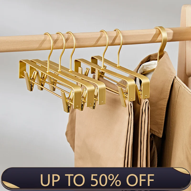 5pcs Trouser Hanger Pants Socks Women Skirt Display Storage Rack Household Drying Hanger With Movable Anti-slip Clothespin