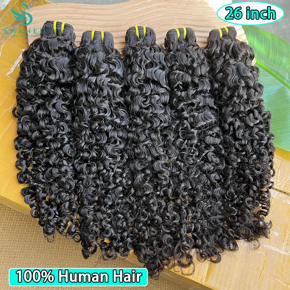 SWANEE Burmese Curly Bundles Human Hair Raw Hair Bundles Curly Bundles Human Virgin Hair Weaving For Women Natural Black Color