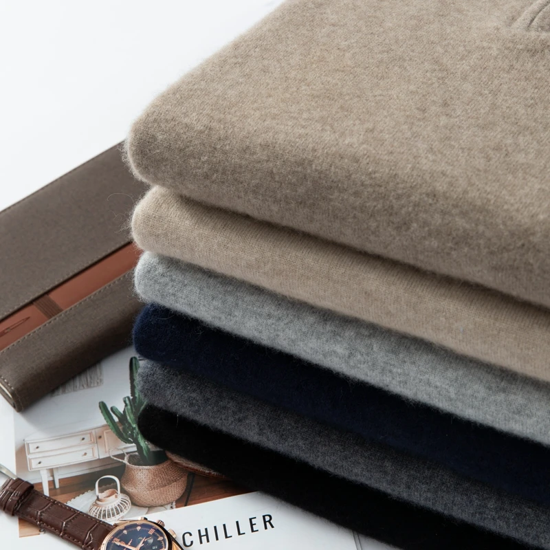 CHICUU Men's 100% Cashmere Sweater Zipper Pullover Mock Neck Long Sleeve Basic Cashmere Knitwear Autumn Winter Clothing Tops