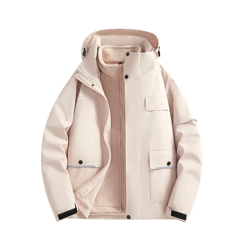 Autumn Winter 3-in-1 Jacket Casual Outdoor Mountaineering Windproof  Detachable Hat Coat Warm Inner Lining with Velvet Men Wear