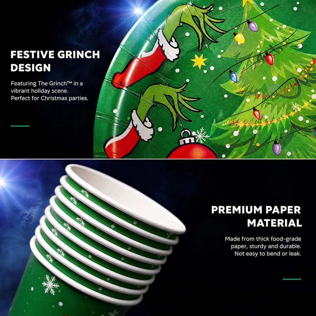 2026 Weihnachten Neue Dekorationen Grünes Party-Tischgeschirr-Set Einweg-Pappteller, -Becher und -Servietten für Silvester-Dinner-Zubehör – Detail 3