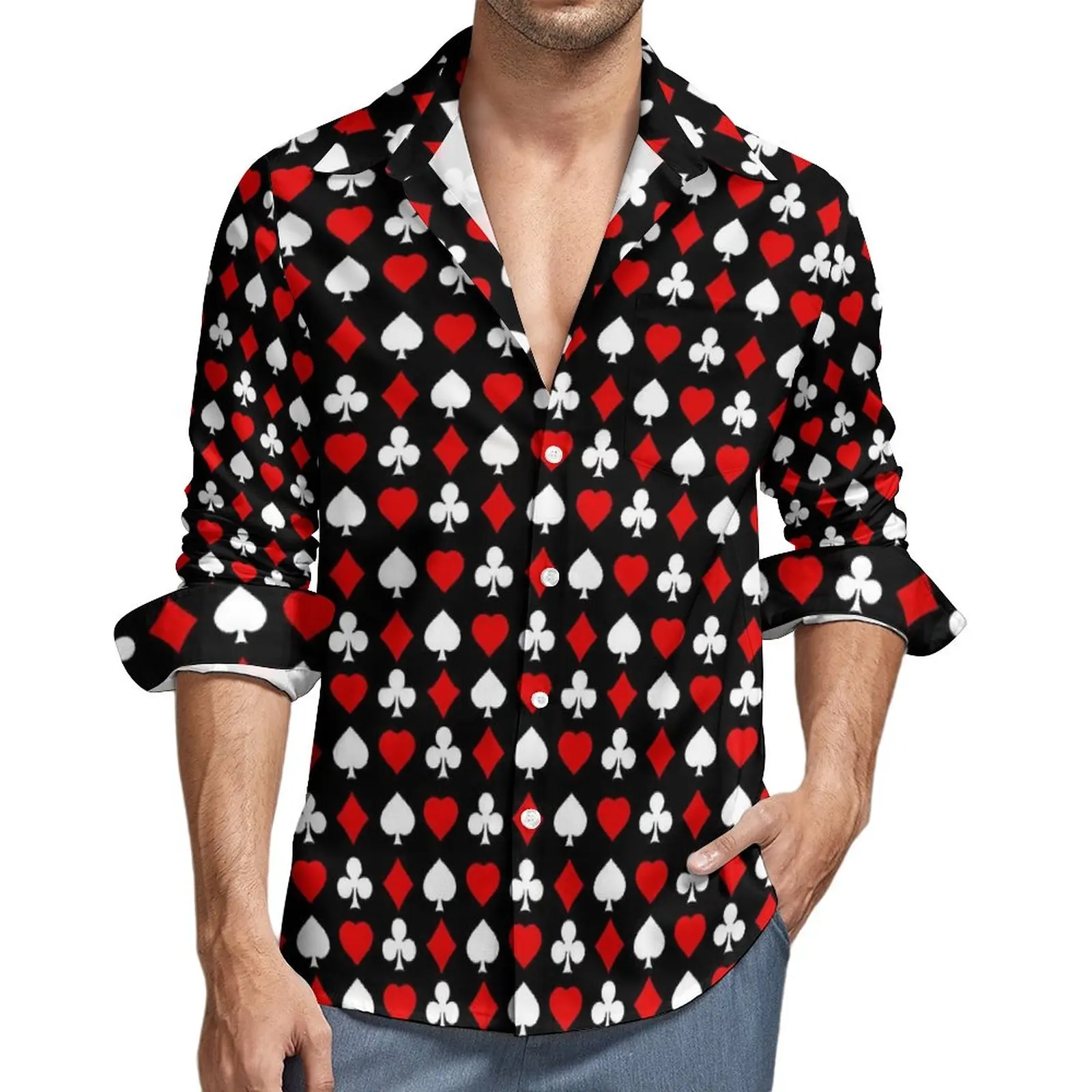 

Poker Cards Shirt Spring Playing Card Suits Casual Shirts Mens Fashion Blouses Long Sleeve Custom Aesthetic Clothing Large Size