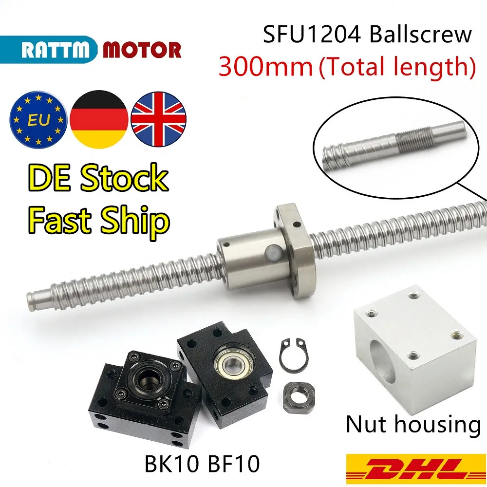 

【EU Stock】SFU1204 12mm Rolled Ballscrew Set 300mm 400mm 500mm 600mm + BKBF10 Support + DSG12H Nut Housing For CNC Router