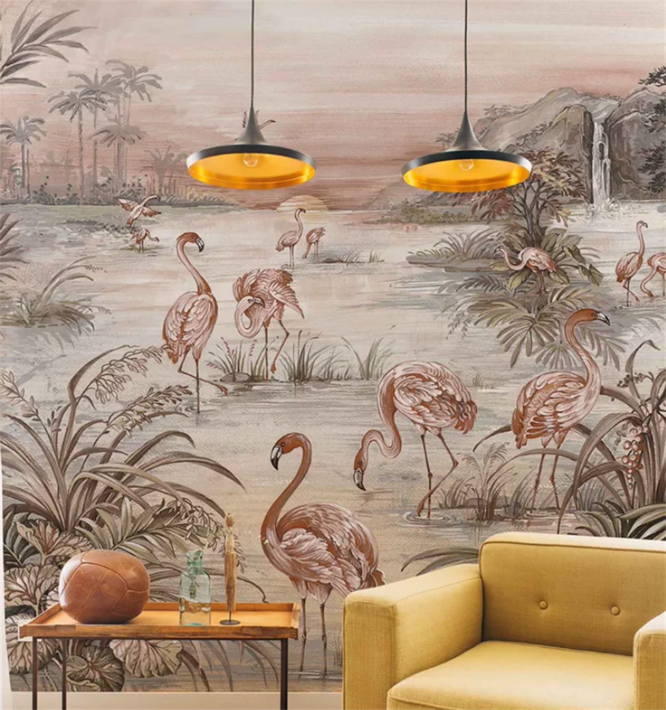 Southeast Asian Tropical Flamingo High-End Background Fabric Wall Covering Living Room TV Background Wall Custom Murals