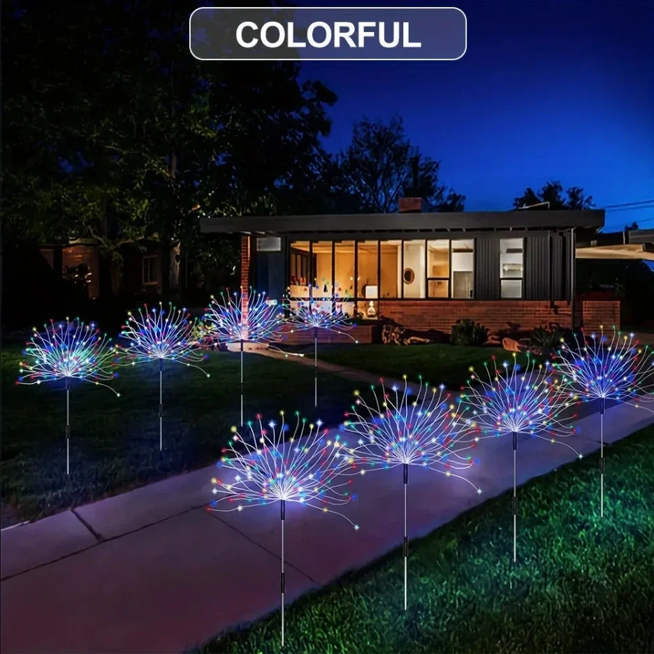 8 Mode Solar Powered Outdoor Grass Globe Dandelion Fireworks Lamp 90/120/150/180/200 LED For Garden Lawn Landscape Holiday Light