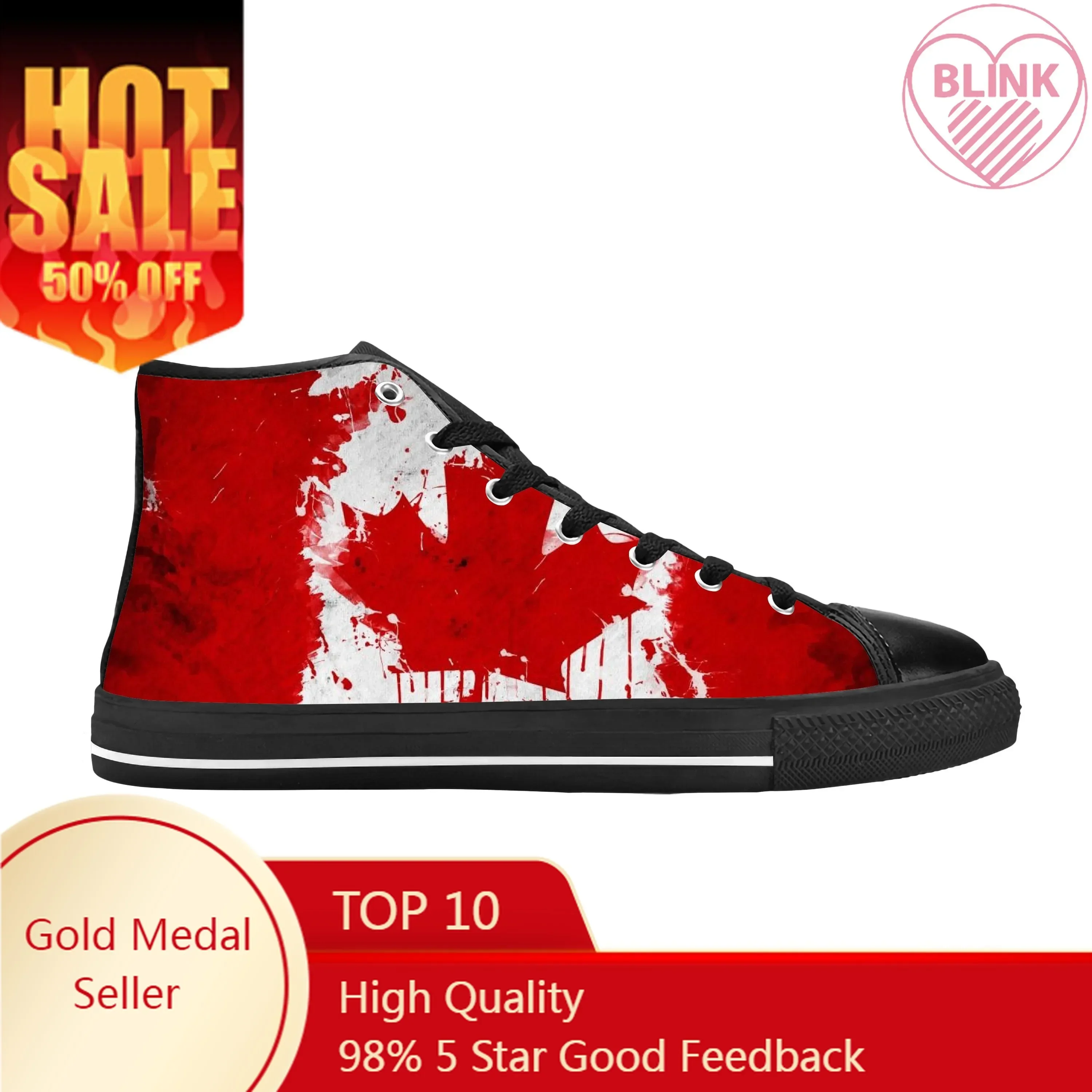 

Canada Canadian Flag Patriotic Pride Cool Fashion Casual Cloth Shoes High Top Comfortable Breathable 3D Print Men Women Sneakers
