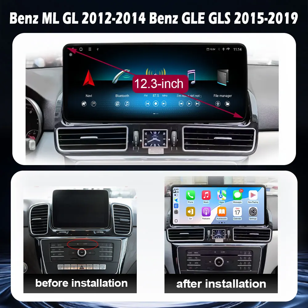 For Benz ML GL 2012-2014 Benz GLE GLS 2015-2019 Car Multimedia Player GPS Navigation AutoTools DSP Stereo CarPlay QLED Screen