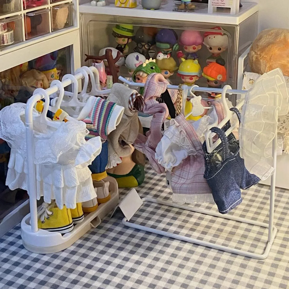 For Labubu Plastic Mini Clothes Organizer Doll Clothes Rack Labubu Dollhouse Furniture Toy Cosplay