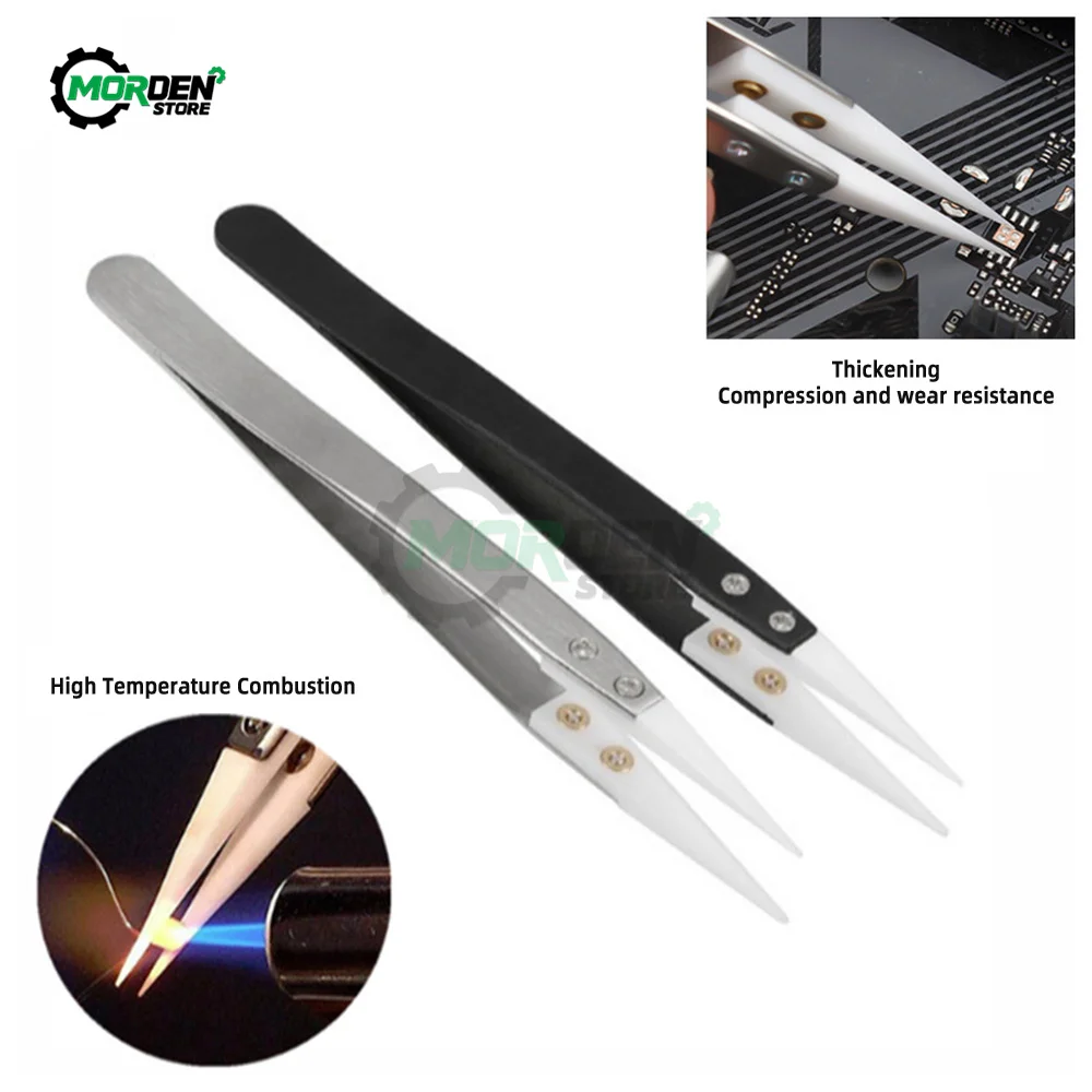 Stainless Steel Ceramic Tweezers Heat Resistant Non Conductive Ceramic Pointed Tip Hand Tools for Industrial Tools