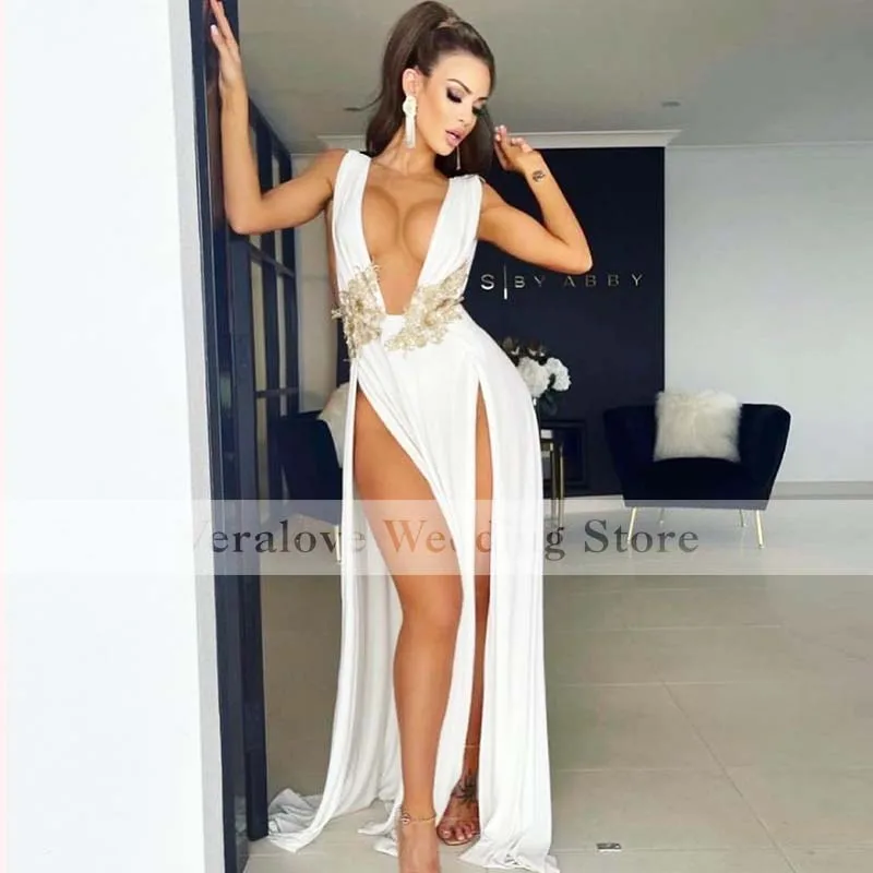 Customized V Neck Prom Dress 2025 Side Split Chiffon Celebrity Red Carpet Evening Gowns Sleeveless African Party Gowns