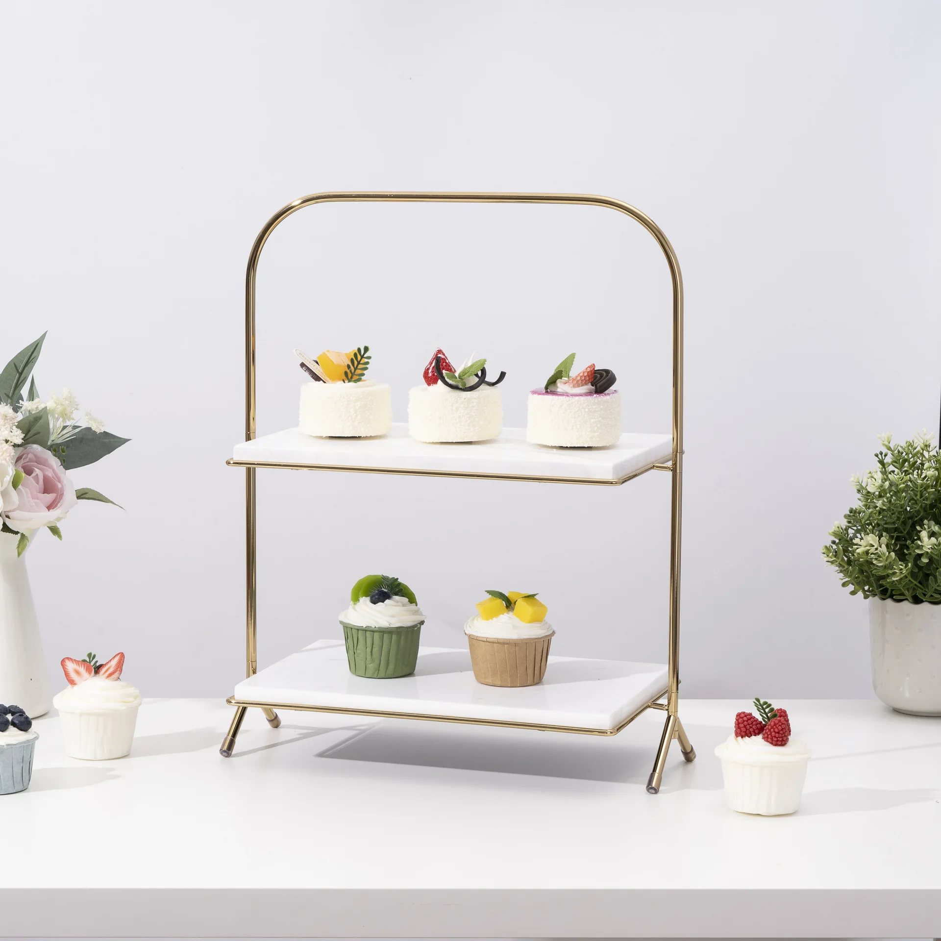 

Double-layer marble dessert table cake stand snack dessert tray handicraft ornaments