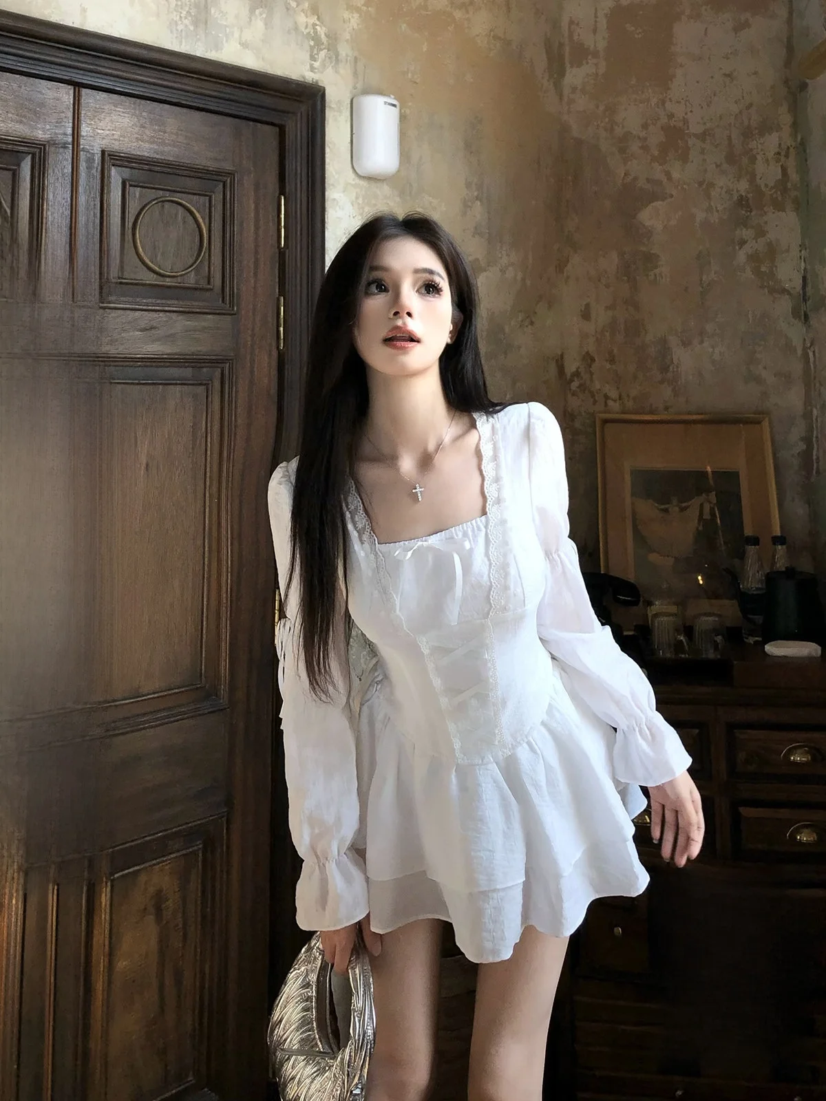 

Женская модная приталенная блузка Ele Lace с коротким рукавом, в стиле пэчворк, весенняя, в корейском стиле