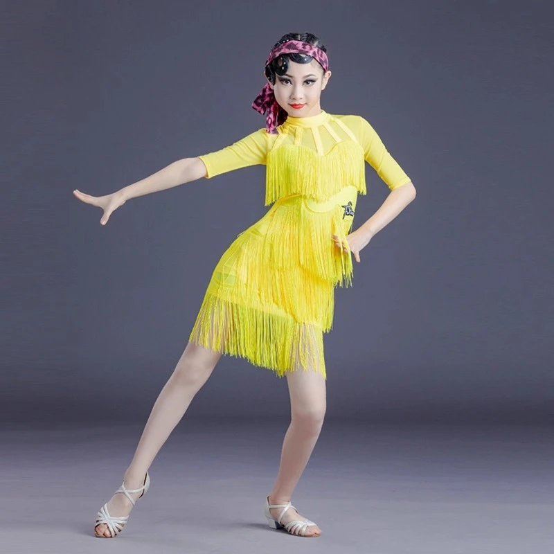 

Children's girl belly dance wearing children's tango dress Carnival wearing Latin Sasha high-quality fringe dance dress set