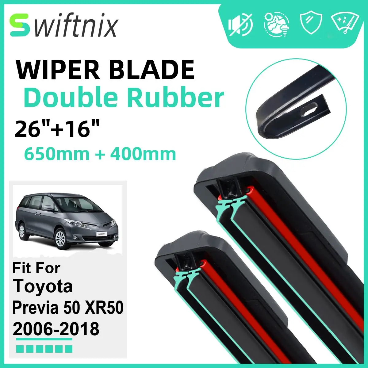 Double Rubber Car Wiper Blades for Toyota Previa 50 XR50 2006-2018 Front Windscreen Windshield Rubber Car Accessories 2017 2018