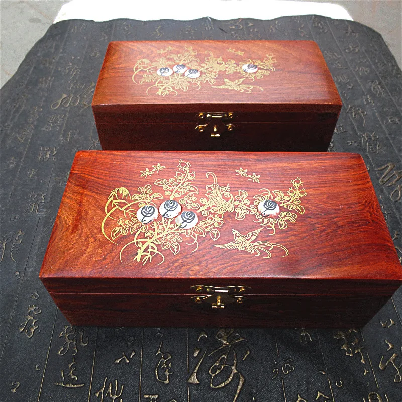 Large 18cm Wooden Mahogany Chinese Vintage with Buckle Burmese Pear Wood Miscellaneous Lipstick Lipstick Bracelet Jewellery Box