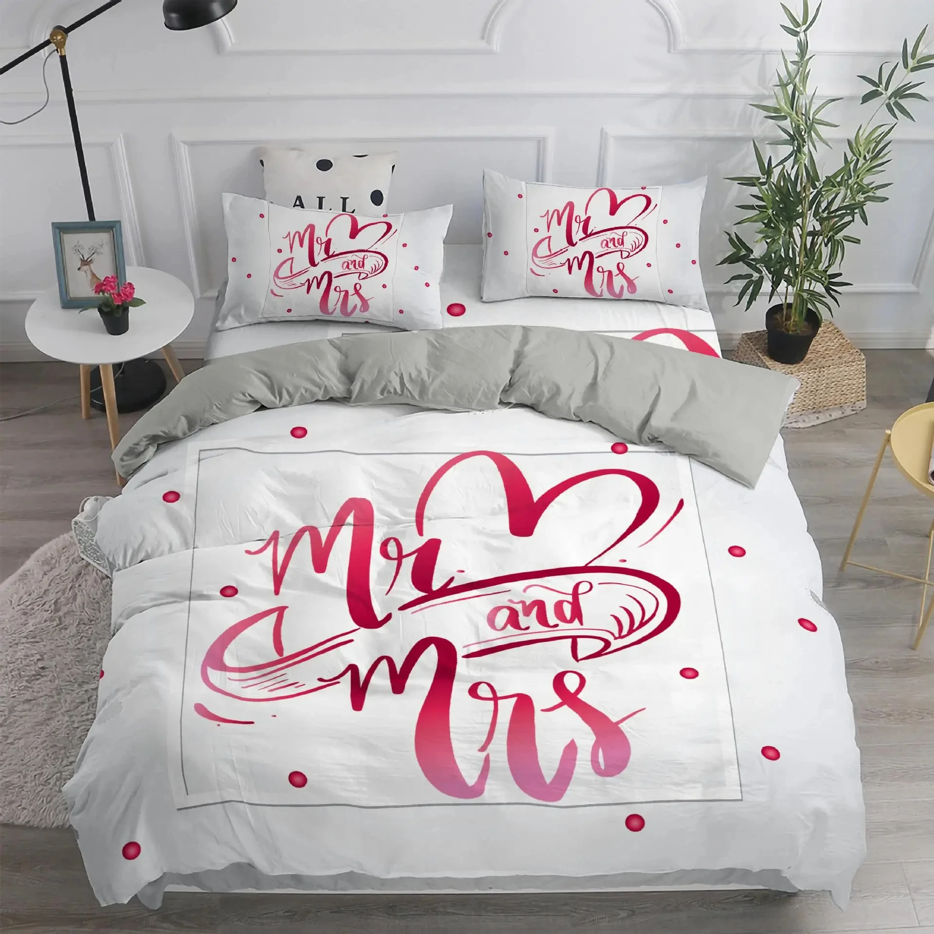 

Black and White Duvet Cover Queen/King/Full Size Mr and Mrs Bedding Set 3Pieces Soft Microfiber Couple Romantic Comforter Cover