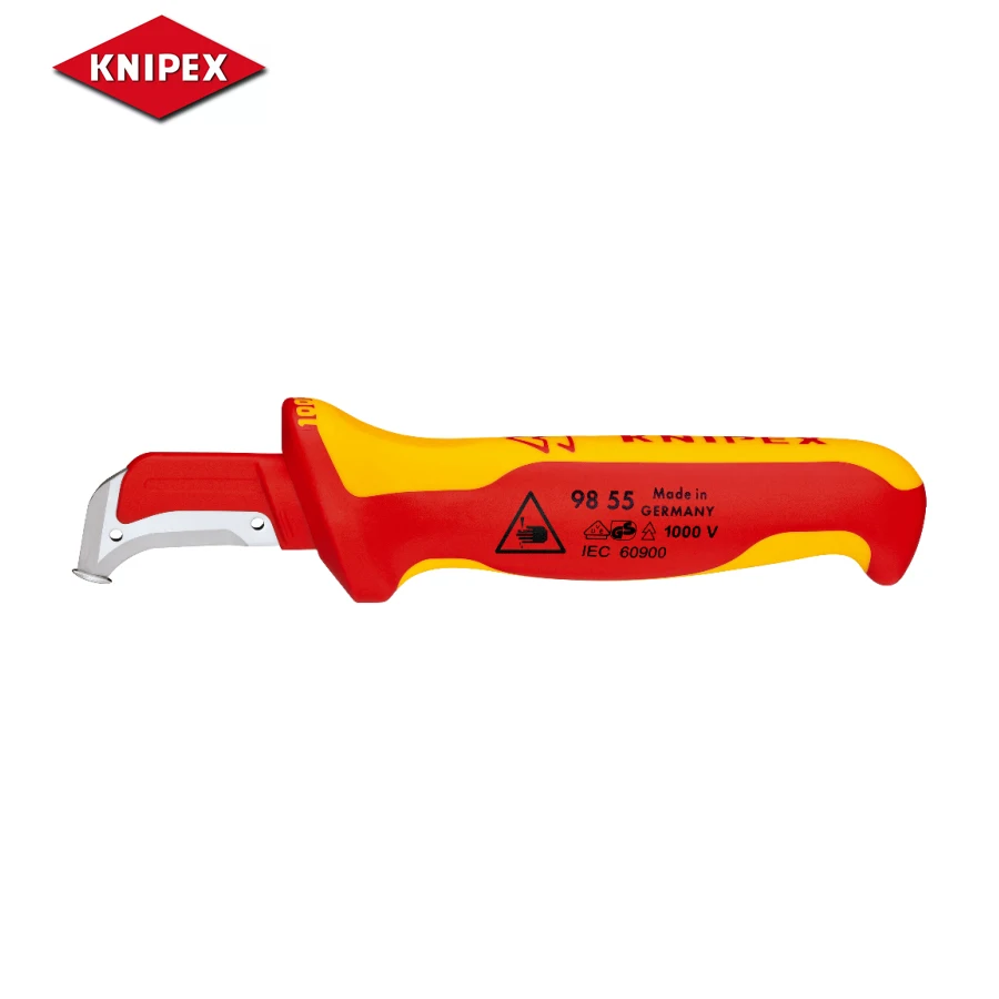 

KNIPEX Insulated Stripping Knife with Guide Shoe Stainless Vacuum-hardened Blade 7-inch 180mm 1000V VDE Cable Knife 98 55