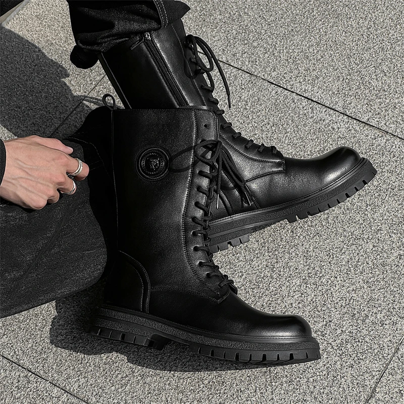 Men\'s casual motorcycle boots Classic and versatile trendy design style Fashion Party Outdoor street warm leather shoes New