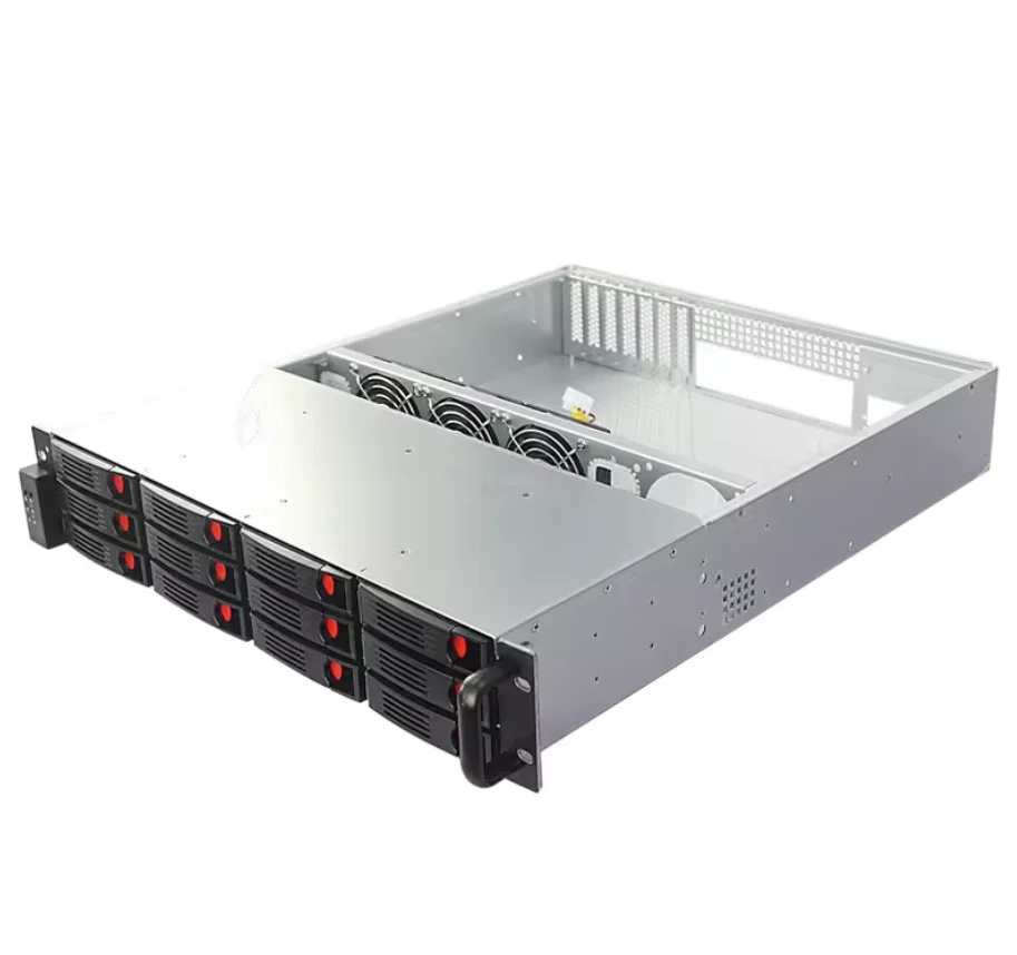DIY 2U 19 Inch ATX Server Chassis with 12 Hot Swap Bays Plastic DVR Rack for Large Data Storage Stock with Fan - view 6