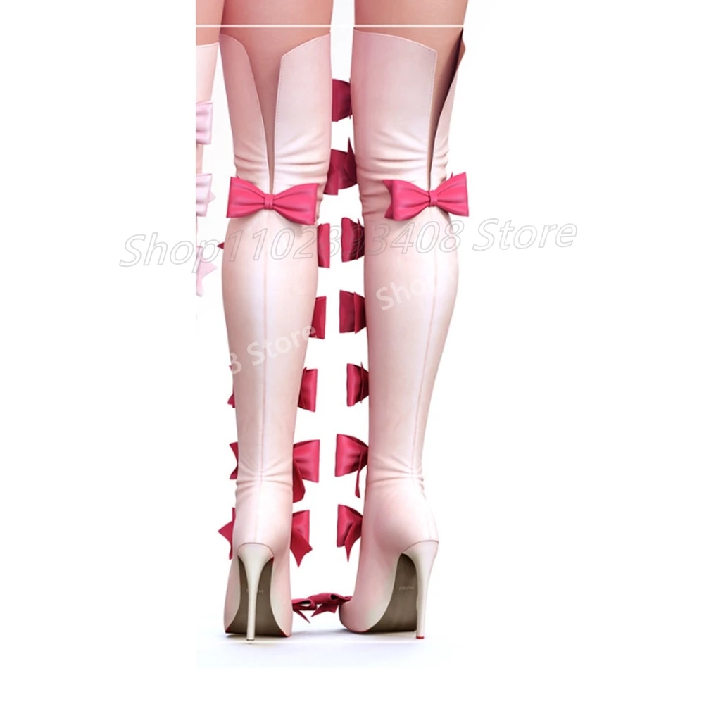 Mutil Butterfly Knot Over the Knee Boots Bow Sweet Style Stiletto High Heel Pointy Fashion Women Shoes 2025 Autumn Para Mujere